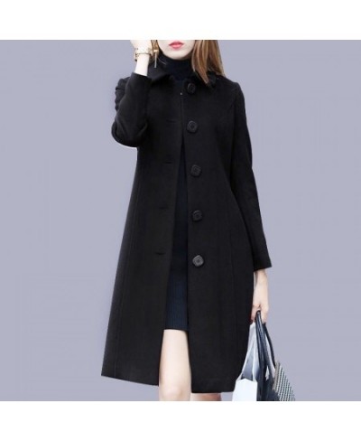 Christmas Warm Overcoat Autumn Winter Woolen Coat Female Mid-Long 2023 Fashion Single Breasted Casual Women's Slim Woolen Coa...