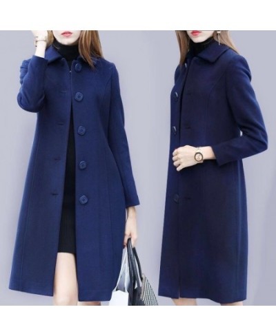 Christmas Warm Overcoat Autumn Winter Woolen Coat Female Mid-Long 2023 Fashion Single Breasted Casual Women's Slim Woolen Coa...