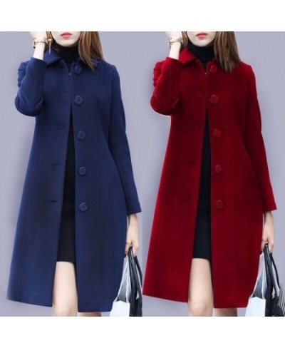 Christmas Warm Overcoat Autumn Winter Woolen Coat Female Mid-Long 2023 Fashion Single Breasted Casual Women's Slim Woolen Coa...