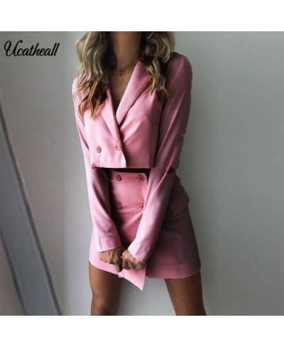 V-neck Hollow Out Women Skirt Suits Blazer Jackets And Split Mini Skirts Two Pieces Set Blazer +Skirt Set Female Outfits $80....