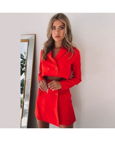 V-neck Hollow Out Women Skirt Suits Blazer Jackets And Split Mini Skirts Two Pieces Set Blazer +Skirt Set Female Outfits $80....