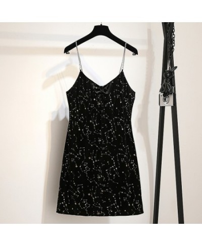 Black Bright Dress Women Sequined Stars Summer Clothing Sexy V Neck Strap Dress Club A Line Party Dresses Vestidos $41.34 - D...