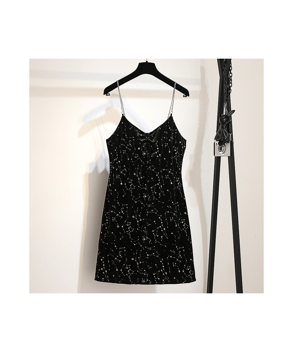 Black Bright Dress Women Sequined Stars Summer Clothing Sexy V Neck Strap Dress Club A Line Party Dresses Vestidos $41.34 - D...