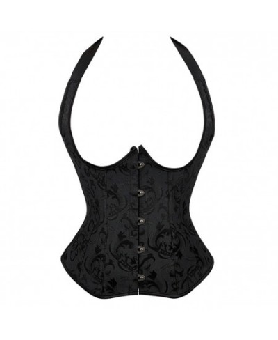 Halter Underbust Corset Top Gothic Steampunk Belt Waist Cincher Lace Up Straps Corset Vest Women Vintage Floral Bustier $39.7...