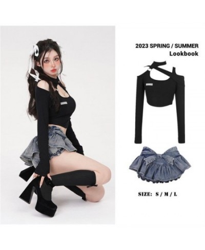 Sexy 2 Piece Y2k Skirt with Hot Halter Crop Top Korean Mini Bow Knot Denim Skirt Vintage Fashion Pleated Kawaii Skirt $31.61 ...