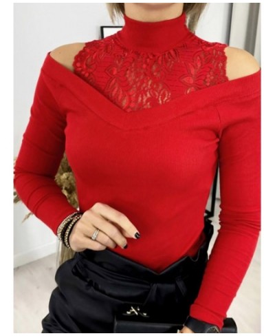 Women Casual O Neck Solid Blouse Shirt Sexy Ladies Hollow Out Lace Pullover Tops Spring Autumn Long Sleeve Elegant Shirt Blus...