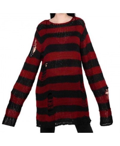 Women Y2K Striped Oversized Sweater Pullovers Ripped Punk Gothic Grunge Long Sweaters Harajuku Aesthetics Jumpers Tops $33.12...