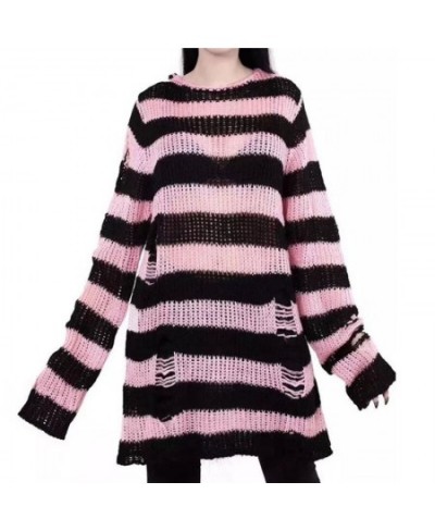 Women Y2K Striped Oversized Sweater Pullovers Ripped Punk Gothic Grunge Long Sweaters Harajuku Aesthetics Jumpers Tops $33.12...