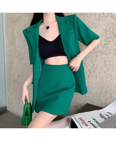 Summer Blazers Two Piece Suit for Women Fashion Streetwear New Loose Short Sleeve Blazer Sets with Skirts Female $72.52 - Sui...