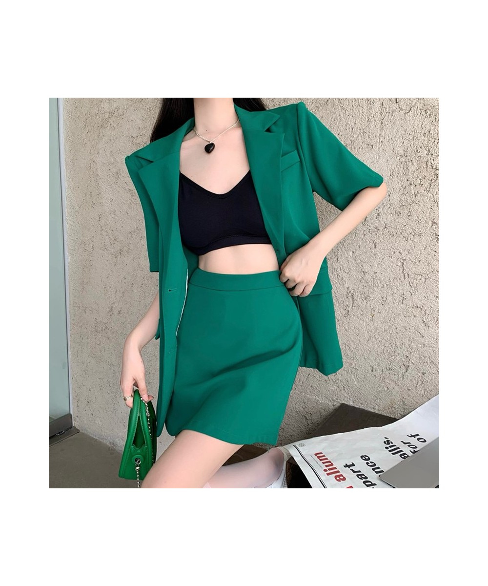 Summer Blazers Two Piece Suit for Women Fashion Streetwear New Loose Short Sleeve Blazer Sets with Skirts Female $72.52 - Sui...