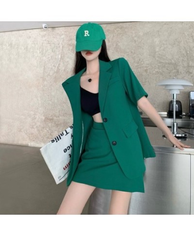 Summer Blazers Two Piece Suit for Women Fashion Streetwear New Loose Short Sleeve Blazer Sets with Skirts Female $72.52 - Sui...