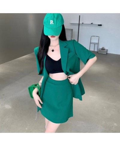 Summer Blazers Two Piece Suit for Women Fashion Streetwear New Loose Short Sleeve Blazer Sets with Skirts Female $72.52 - Sui...