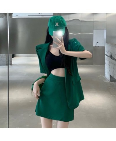 Summer Blazers Two Piece Suit for Women Fashion Streetwear New Loose Short Sleeve Blazer Sets with Skirts Female $72.52 - Sui...