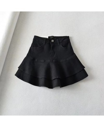 Women Preppy Style Denim Tiered Mini Skirt With Underpants $51.57 - Skirts