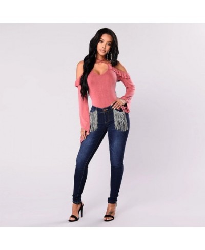 Plus Size Jeans Lady Fashion Beaded Tassel Tight Fit Versatile Women's Jeans Large Size Casual Solid Color Trousers 2023 New ...