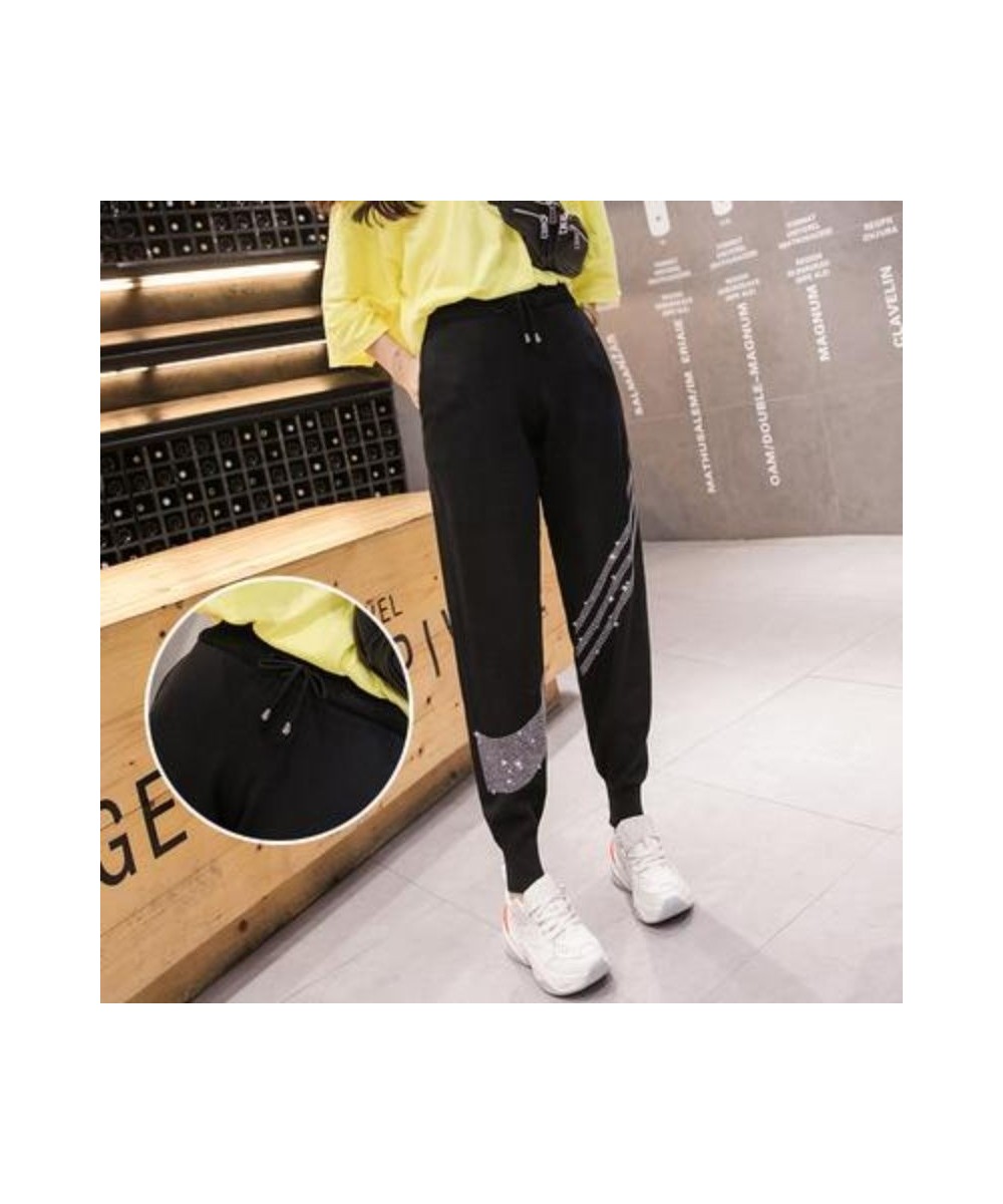 Knitted Pants Women Diamond Casual Pants Autumn Wide Leg Pants Loose Ladies Trousers Sports Harlem Haren Pants Streetwear $36...