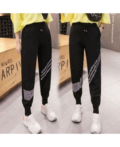 Knitted Pants Women Diamond Casual Pants Autumn Wide Leg Pants Loose Ladies Trousers Sports Harlem Haren Pants Streetwear $36...