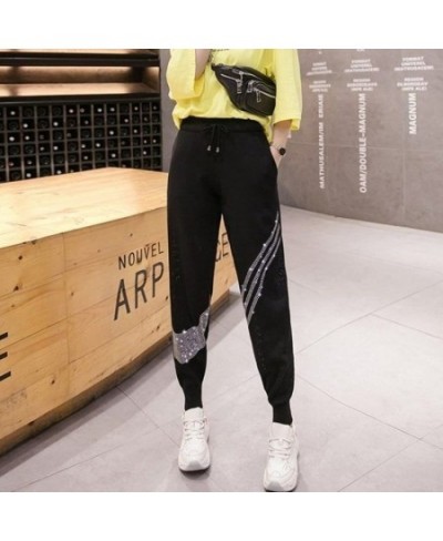 Knitted Pants Women Diamond Casual Pants Autumn Wide Leg Pants Loose Ladies Trousers Sports Harlem Haren Pants Streetwear $36...