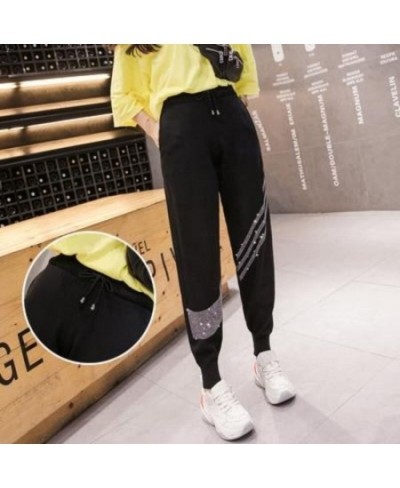 Knitted Pants Women Diamond Casual Pants Autumn Wide Leg Pants Loose Ladies Trousers Sports Harlem Haren Pants Streetwear $36...