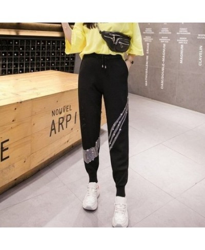 Knitted Pants Women Diamond Casual Pants Autumn Wide Leg Pants Loose Ladies Trousers Sports Harlem Haren Pants Streetwear $36...