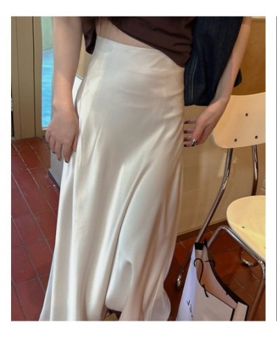 Spring Summer Draping Smoothie Vintage Elegant Long Skirt Satin Jupe Longue $51.24 - Skirts