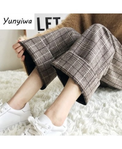 2023 Autumn Winter Woolen Plaid Pants Women Elastic High Waist Ankle-length Pant Harajuku Wide Leg Trousers $32.23 - Pants & ...