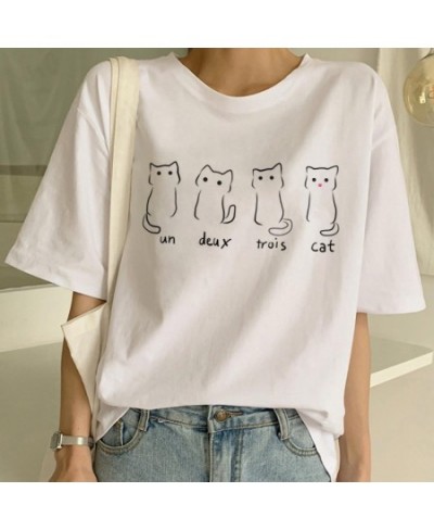 Cute Cat T Shirt Women Casual Funny Cartoon Print Tshirt Harajuku Kawaii Fashion T-shirt Summer Short Sleeve Top Tees Female ...