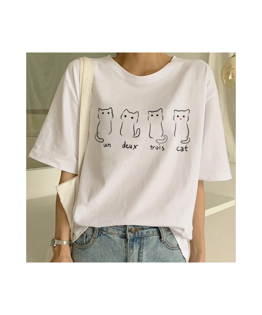 Cute Cat T Shirt Women Casual Funny Cartoon Print Tshirt Harajuku Kawaii Fashion T-shirt Summer Short Sleeve Top Tees Female ...