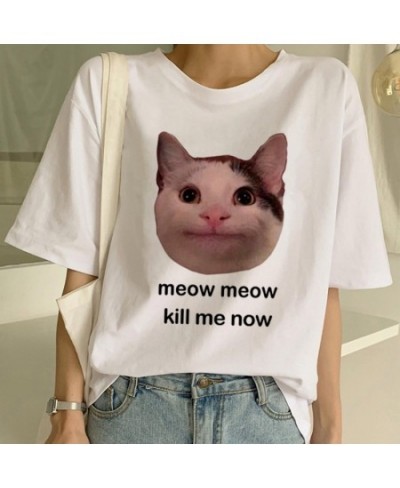 Cute Cat T Shirt Women Casual Funny Cartoon Print Tshirt Harajuku Kawaii Fashion T-shirt Summer Short Sleeve Top Tees Female ...