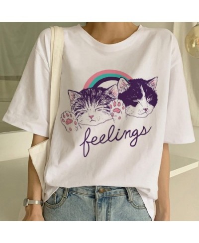 Cute Cat T Shirt Women Casual Funny Cartoon Print Tshirt Harajuku Kawaii Fashion T-shirt Summer Short Sleeve Top Tees Female ...