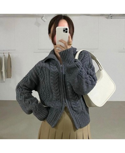 Komiyama Twist Knitted Cardigan Mujer Lapel Zipper Sweaters Women Autumn Winter Clothes Vintage Fashion Long Sleeve Tops $58....