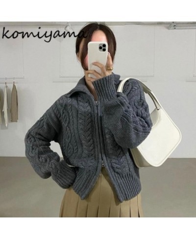 Komiyama Twist Knitted Cardigan Mujer Lapel Zipper Sweaters Women Autumn Winter Clothes Vintage Fashion Long Sleeve Tops $58....