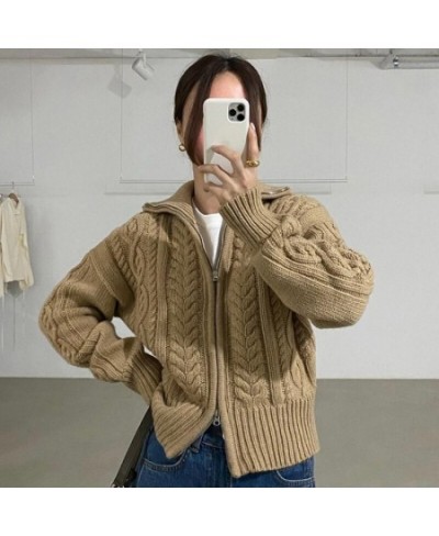 Komiyama Twist Knitted Cardigan Mujer Lapel Zipper Sweaters Women Autumn Winter Clothes Vintage Fashion Long Sleeve Tops $58....