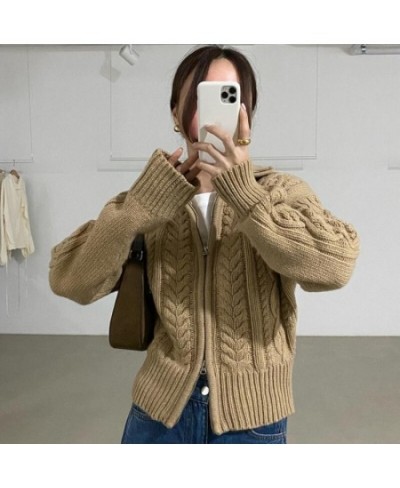 Komiyama Twist Knitted Cardigan Mujer Lapel Zipper Sweaters Women Autumn Winter Clothes Vintage Fashion Long Sleeve Tops $58....