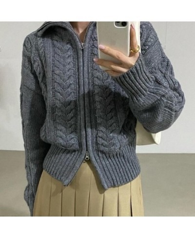 Komiyama Twist Knitted Cardigan Mujer Lapel Zipper Sweaters Women Autumn Winter Clothes Vintage Fashion Long Sleeve Tops $58....