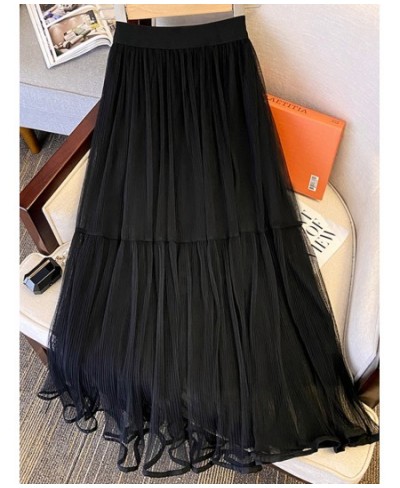 Mid-length Tulle Pleated Skirt for Women 2023 Spring Summer Casual Solid A Line High Waist Midi Long Skirt Female Purple $37....