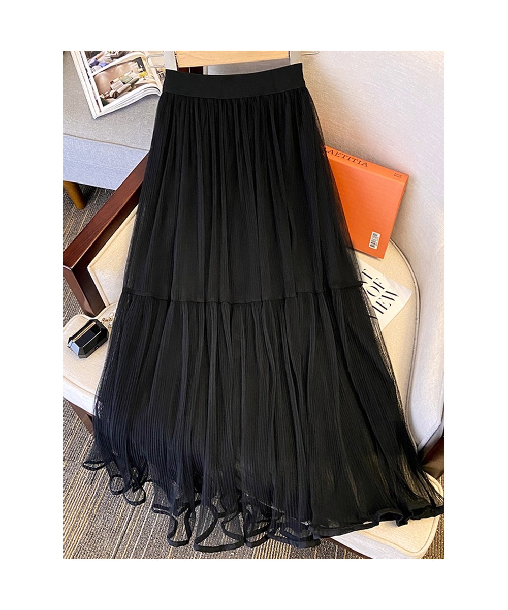 Mid-length Tulle Pleated Skirt for Women 2023 Spring Summer Casual Solid A Line High Waist Midi Long Skirt Female Purple $37....