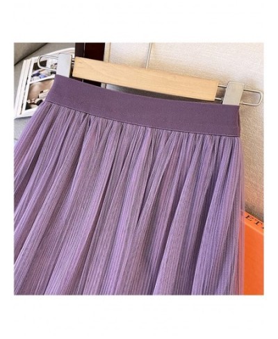 Mid-length Tulle Pleated Skirt for Women 2023 Spring Summer Casual Solid A Line High Waist Midi Long Skirt Female Purple $37....