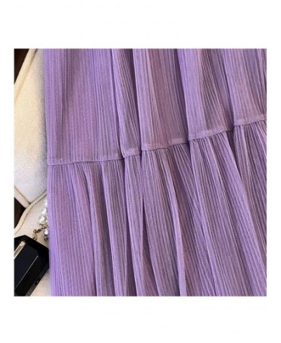 Mid-length Tulle Pleated Skirt for Women 2023 Spring Summer Casual Solid A Line High Waist Midi Long Skirt Female Purple $37....