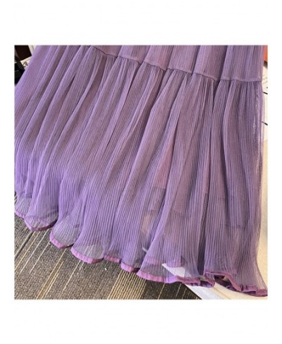 Mid-length Tulle Pleated Skirt for Women 2023 Spring Summer Casual Solid A Line High Waist Midi Long Skirt Female Purple $37....