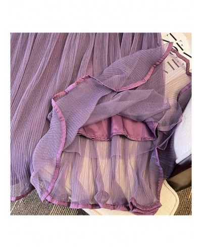 Mid-length Tulle Pleated Skirt for Women 2023 Spring Summer Casual Solid A Line High Waist Midi Long Skirt Female Purple $37....