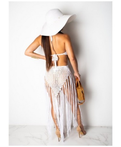 Hand Crochet Fishnet Long Tassel Summer Beach Dress Fashion Sexy Halter Backless Maxi Dress Women Tunic Swimwear Outfits $48....