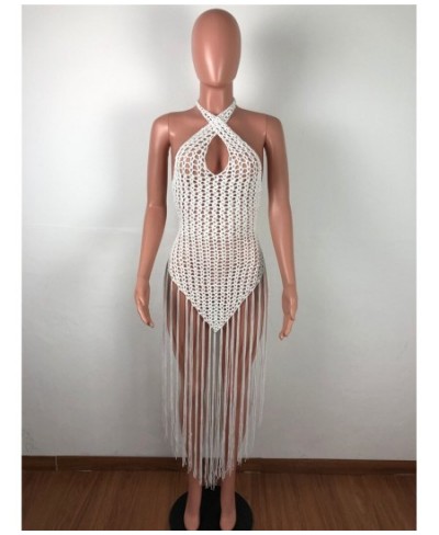 Hand Crochet Fishnet Long Tassel Summer Beach Dress Fashion Sexy Halter Backless Maxi Dress Women Tunic Swimwear Outfits $48....