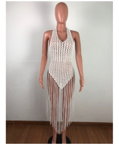 Hand Crochet Fishnet Long Tassel Summer Beach Dress Fashion Sexy Halter Backless Maxi Dress Women Tunic Swimwear Outfits $48....