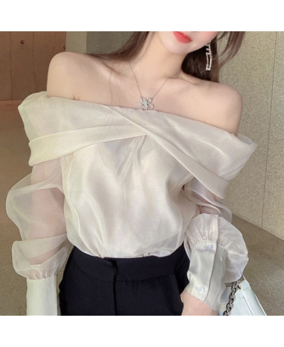 Sexy Lace Patchwork See-through Long Sleeve Blouse Women Slash Neck Solid Loose Korean Fashion Elegant Shirts Vintage $34.38 ...