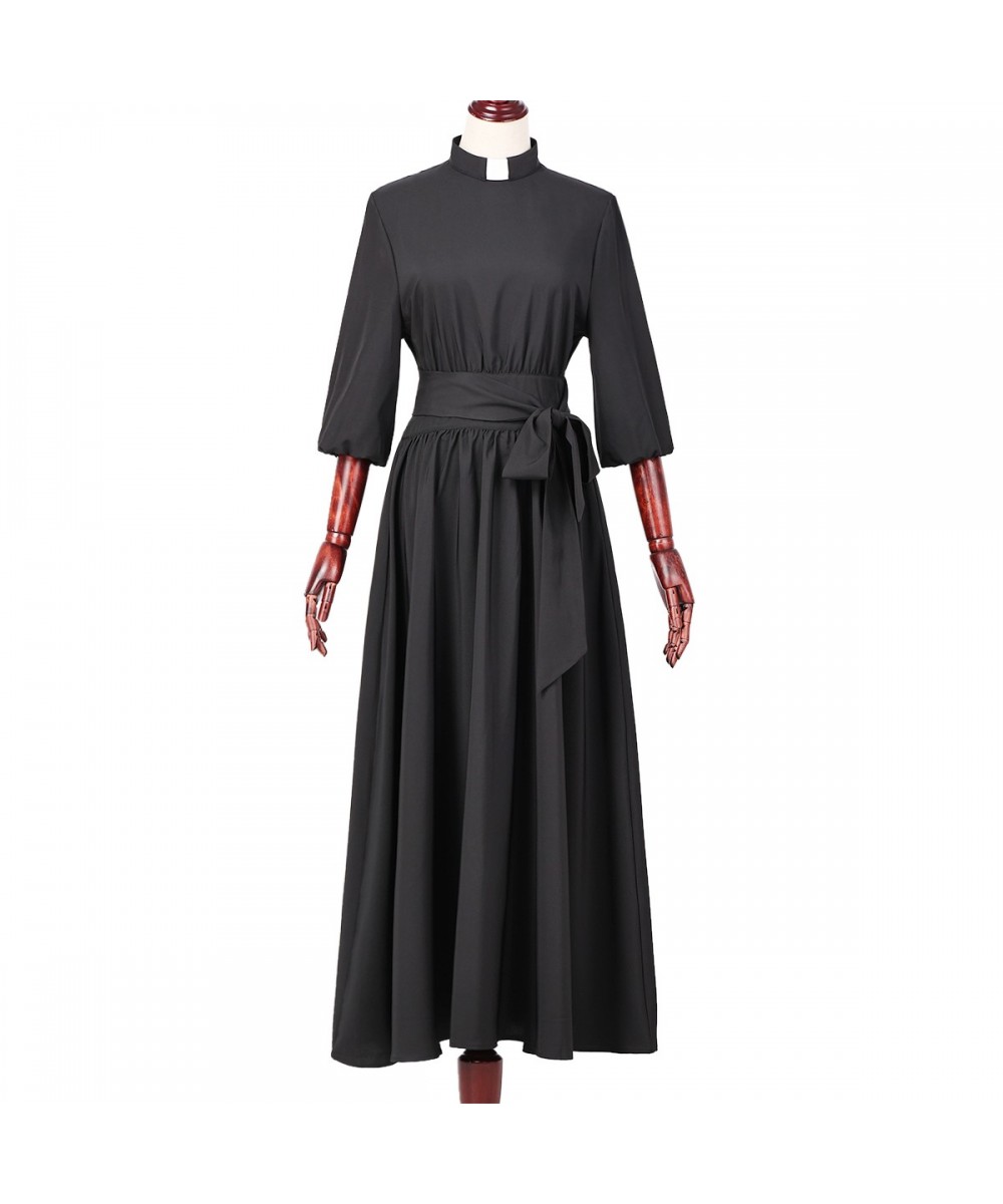 Women Clergy Dress Elegance Audrey Hepburn Style Roman Tab Collar Pastor Cleric Preacher Minister Clerical Priest Costume $96...