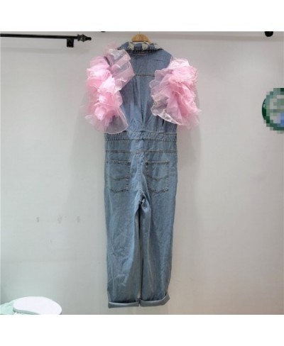 Jeans Romper Sexy Women Sleeveless Bodycon Blue Denim Sequined Flowers Fly Sleeves Jumpsuit Overalls $102.24 - Jeans