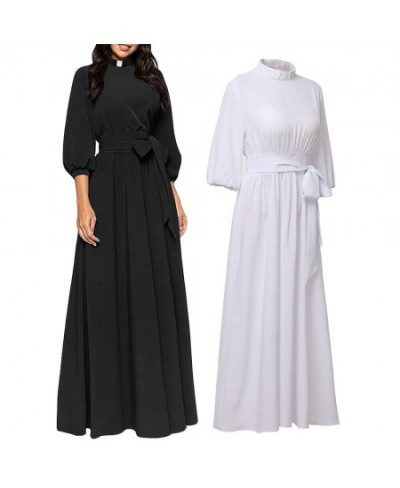 Women Clergy Dress Elegance Audrey Hepburn Style Roman Tab Collar Pastor Cleric Preacher Minister Clerical Priest Costume $96...