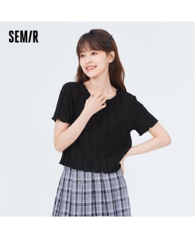 Short Sleeve T-Shirt Women Short Fungus Edge Gentle Niche 2022 Summer New Texture Knitted T Shirt Salt Sweet Series $29.93 - ...