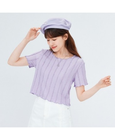 Short Sleeve T-Shirt Women Short Fungus Edge Gentle Niche 2022 Summer New Texture Knitted T Shirt Salt Sweet Series $29.93 - ...